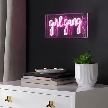 Girl Gang 11.88" Contemporary Glam Acrylic Box USB Operated LED Neon Light - JONATHAN Y